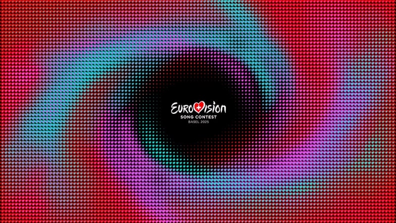 The pink, blue and purple swirly branding made of tiny hearts for eurovision 2025's branding