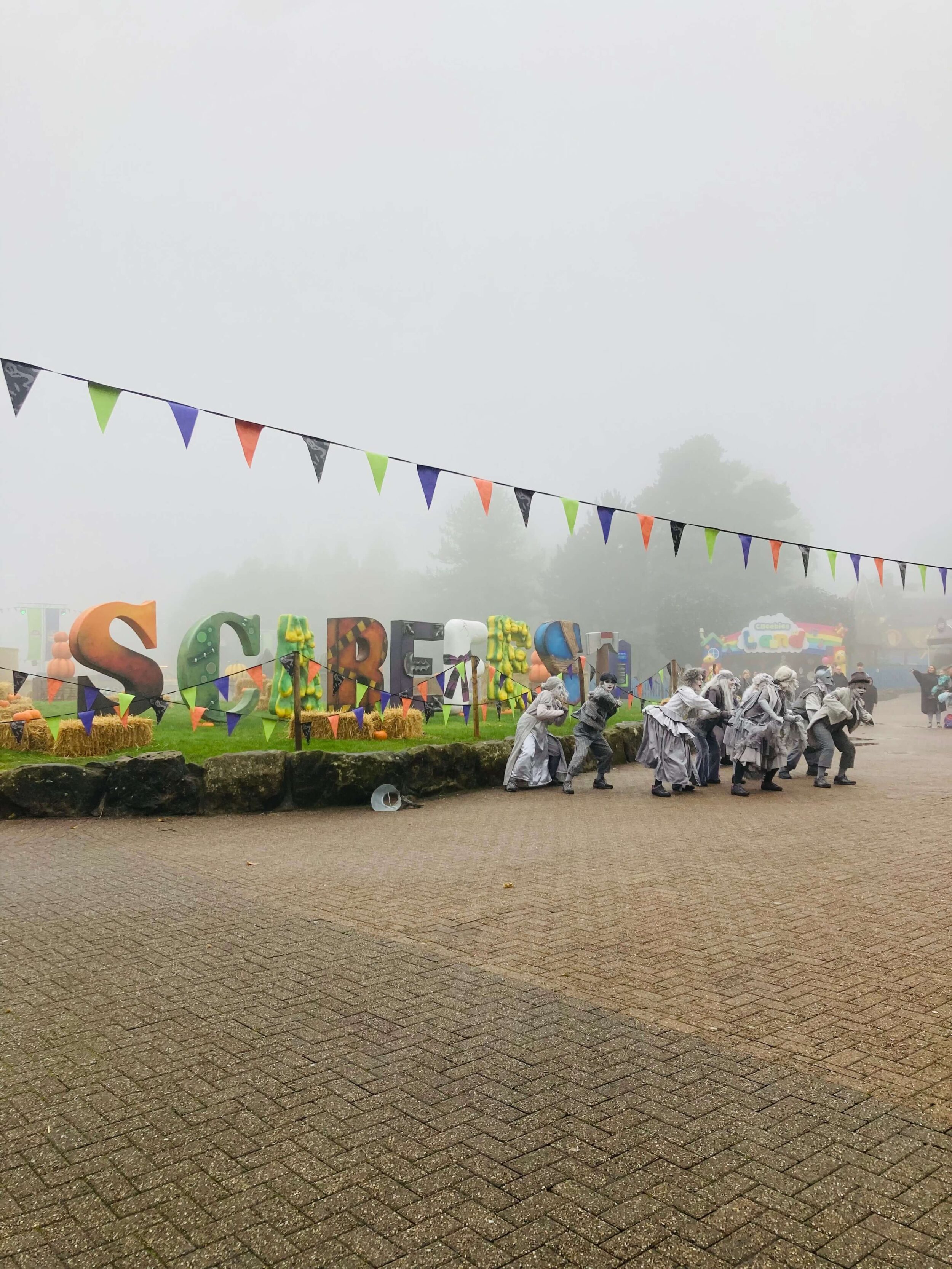 gloomy autumnal image of the dancers at alton towers scarefest